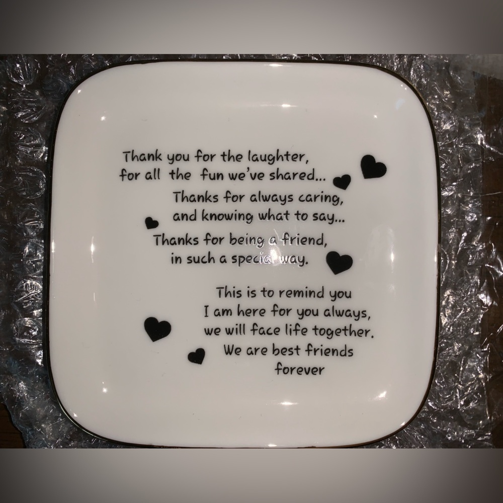 Heartfelt Friendship Trinket Dish with Black Heart Accents